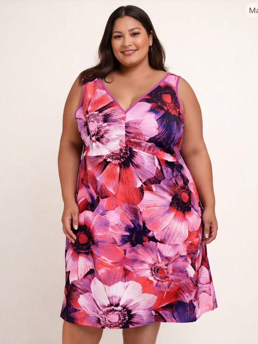 Adrianna Papell Sleeveless Floral Print V-Neck Dress Size 16W NWT